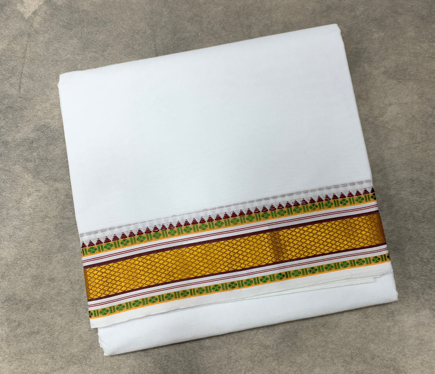 9X5 Cotton Dhoti White Colour with Golden Border with Angavastarm