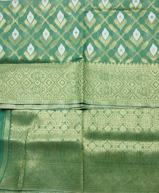 Banaras Katan Saree Emerlad Green Colour with Katan Work Border