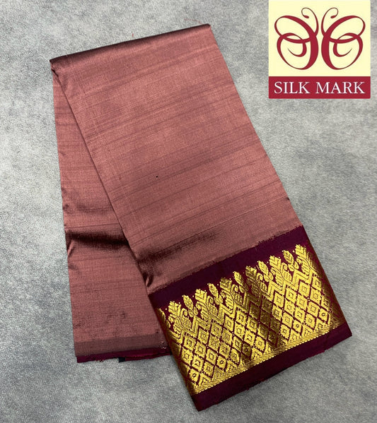 Wine Red Shade Pure Kanchipuram Kids Pattu Pavadai with Contrast Border for Newborn to 2 Years