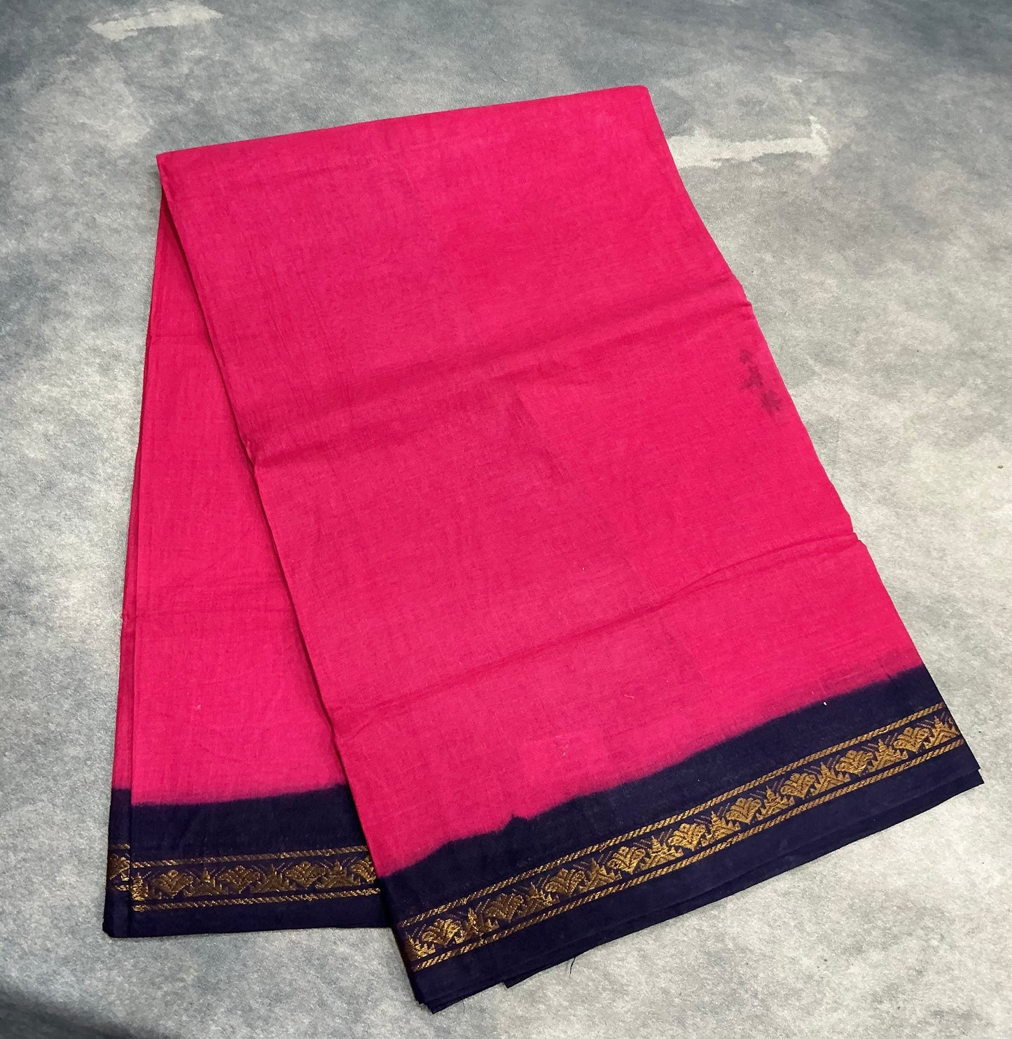 Chettinad Cotton Saree Pink Colour with Navy Blue Colour Border