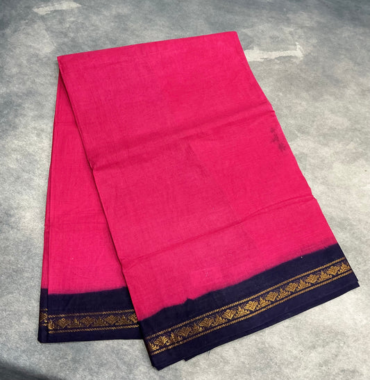Chettinad Sungudi Cotton Saree Pink Colour with Navy Blue Colour Border