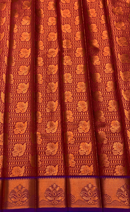 Vegan Silk Saree Maroon Colour with Copper and Purple Border
