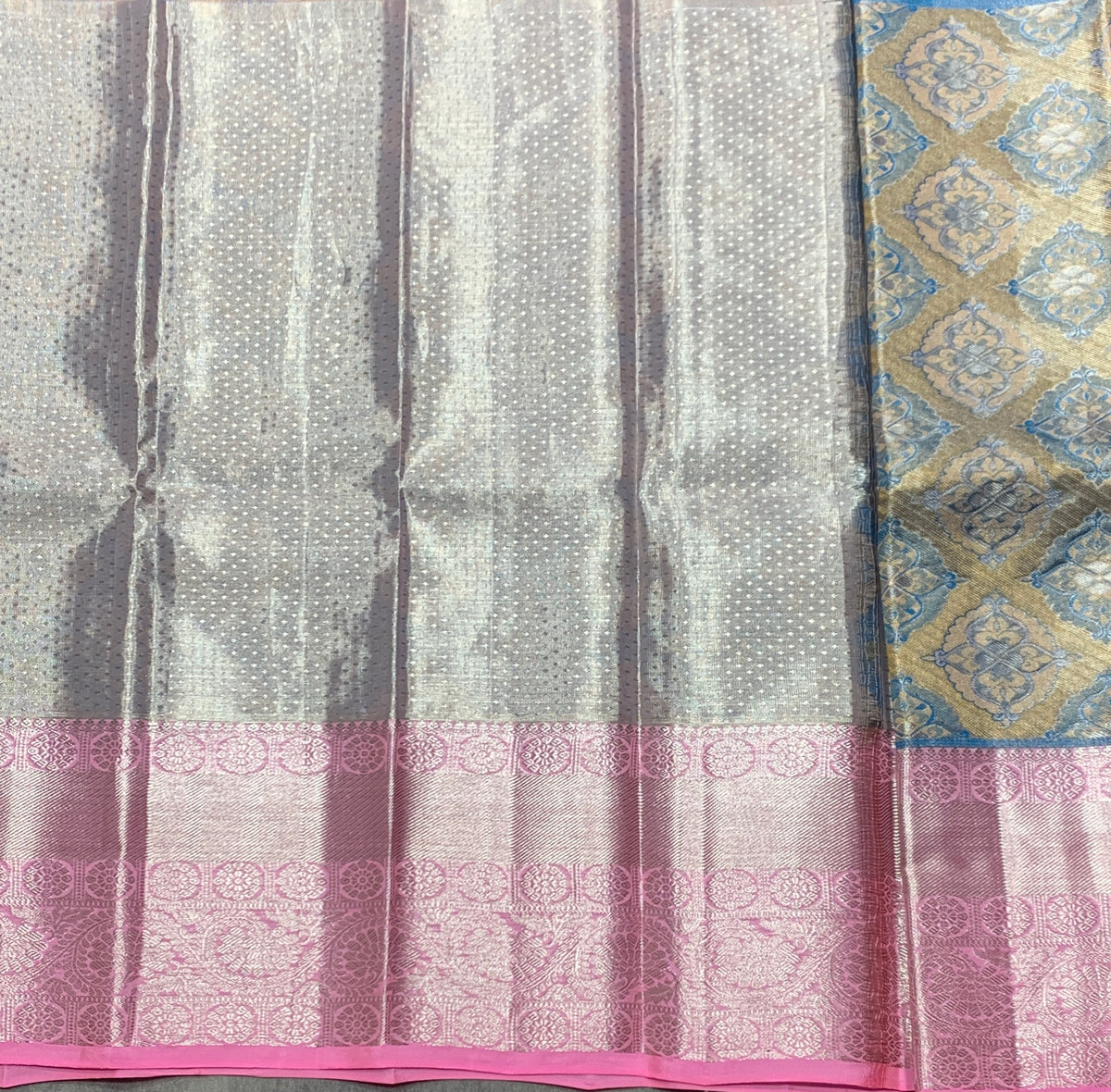 Metallic Gold Shade Pure Kanchipuram Kids Pattu Pavadai with Contrast Border for Newborn to 2 Years