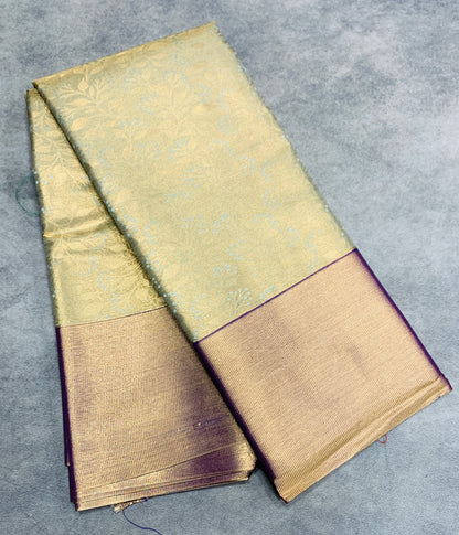 Fancy Tissue Saree Light Blue Colour with Violet Colour Border
