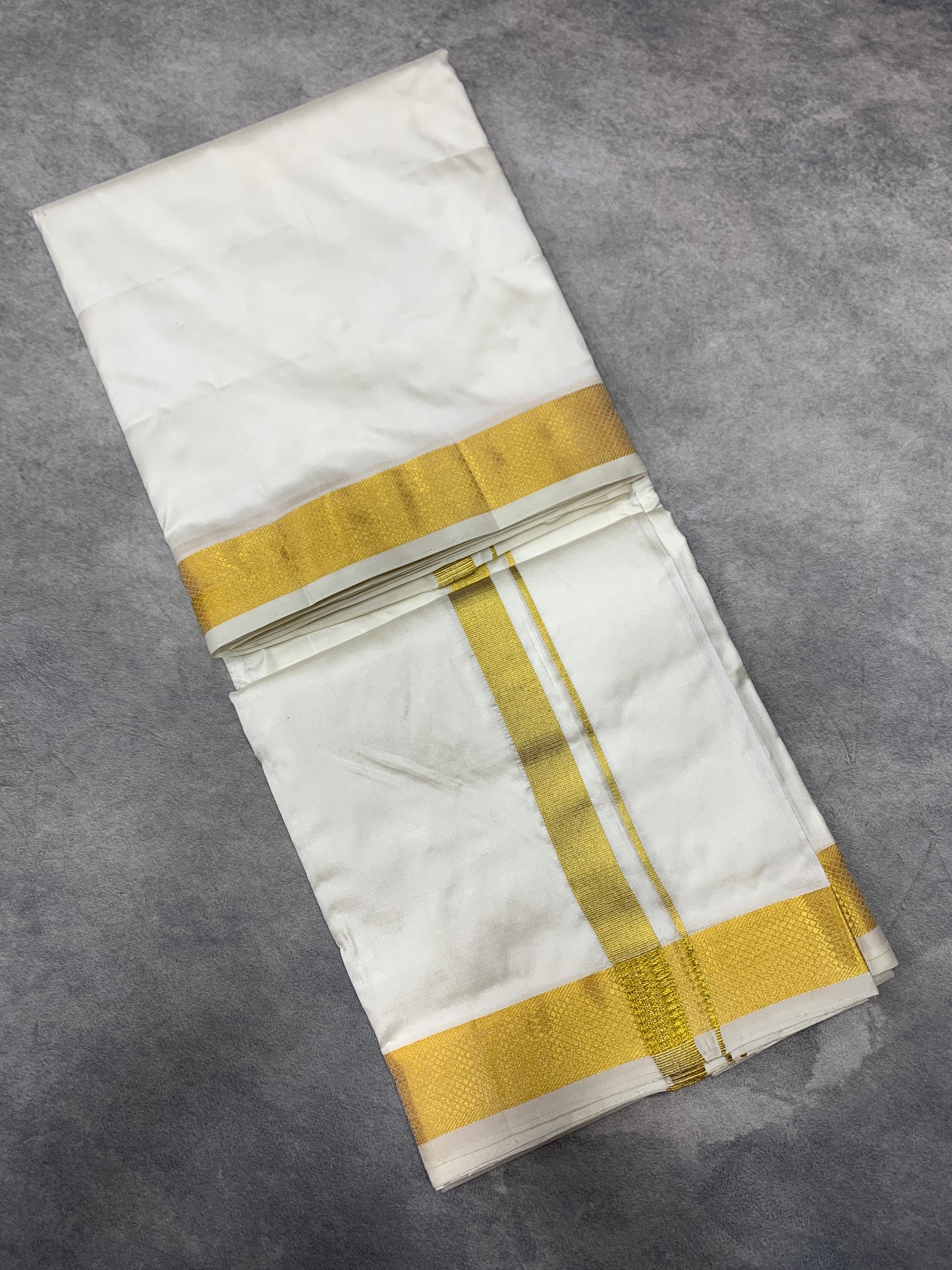 10X6 Pure Silk Dhoti Cream Colour with Golden Zari Border