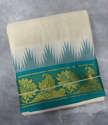 Korvai Cotton Dhoti Half White Colour Green and Blue Border
