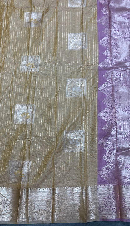 Soft Silk Casual Saree Antique Gold with Sliver Zari Border