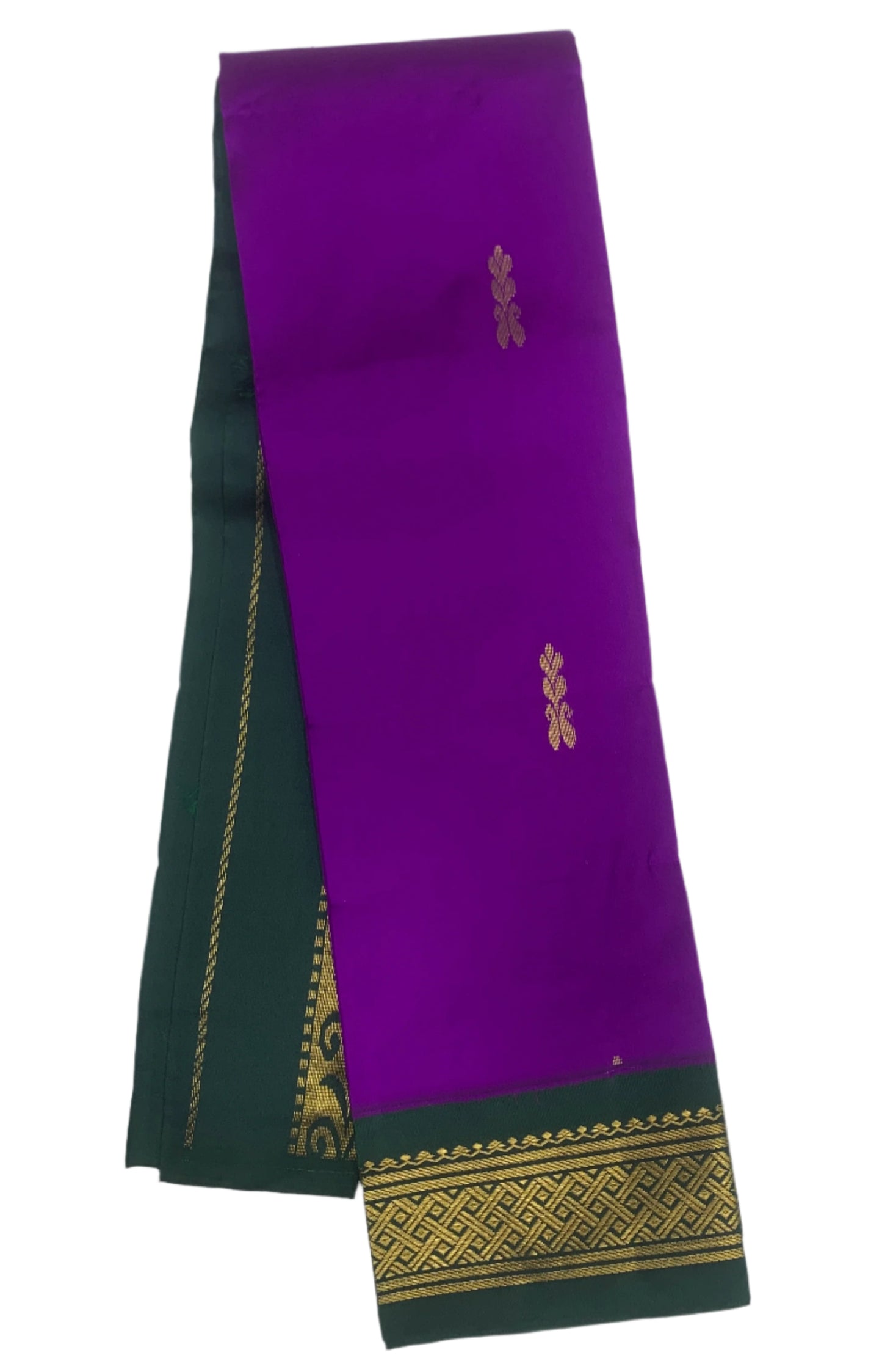 Pure Kanchipuram Silk Saree Violet Colour with Green and Gold Zari Border