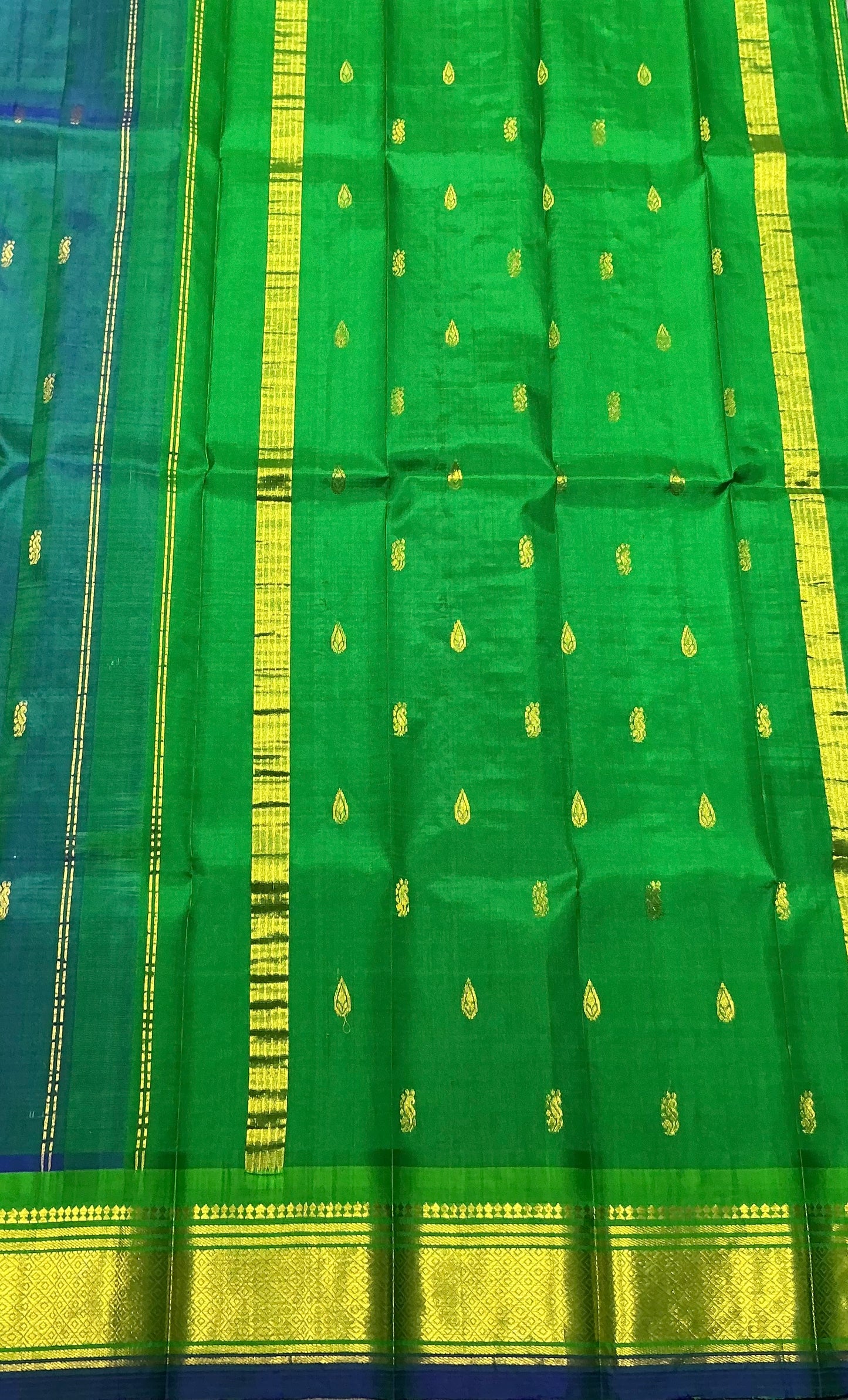 Pure Kanchipuram Silk Saree Green Colour with Gold Zari Border