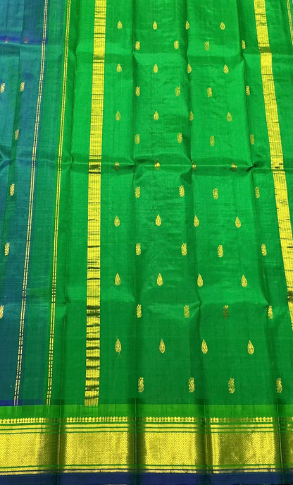 Pure Kanchipuram Silk Saree Green Colour with Gold Zari Border