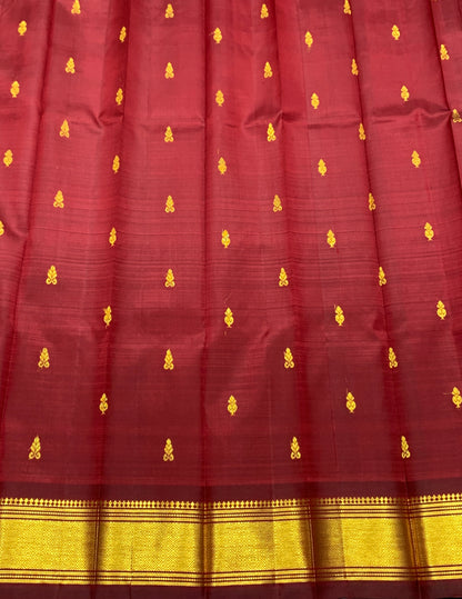 Pure Kanchipuram Silk Saree Maroon Colour with Gold Zari Border