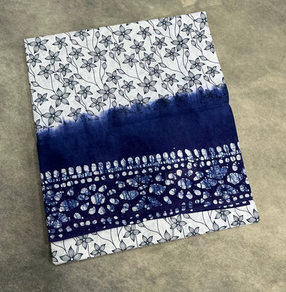 Chettinad Sungudi Cotton White Colour with Blue Colour Border