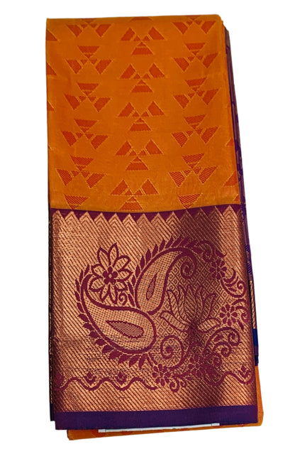 Synthetic Cotton Saree Orange Shade with Copper and Mango Design Border