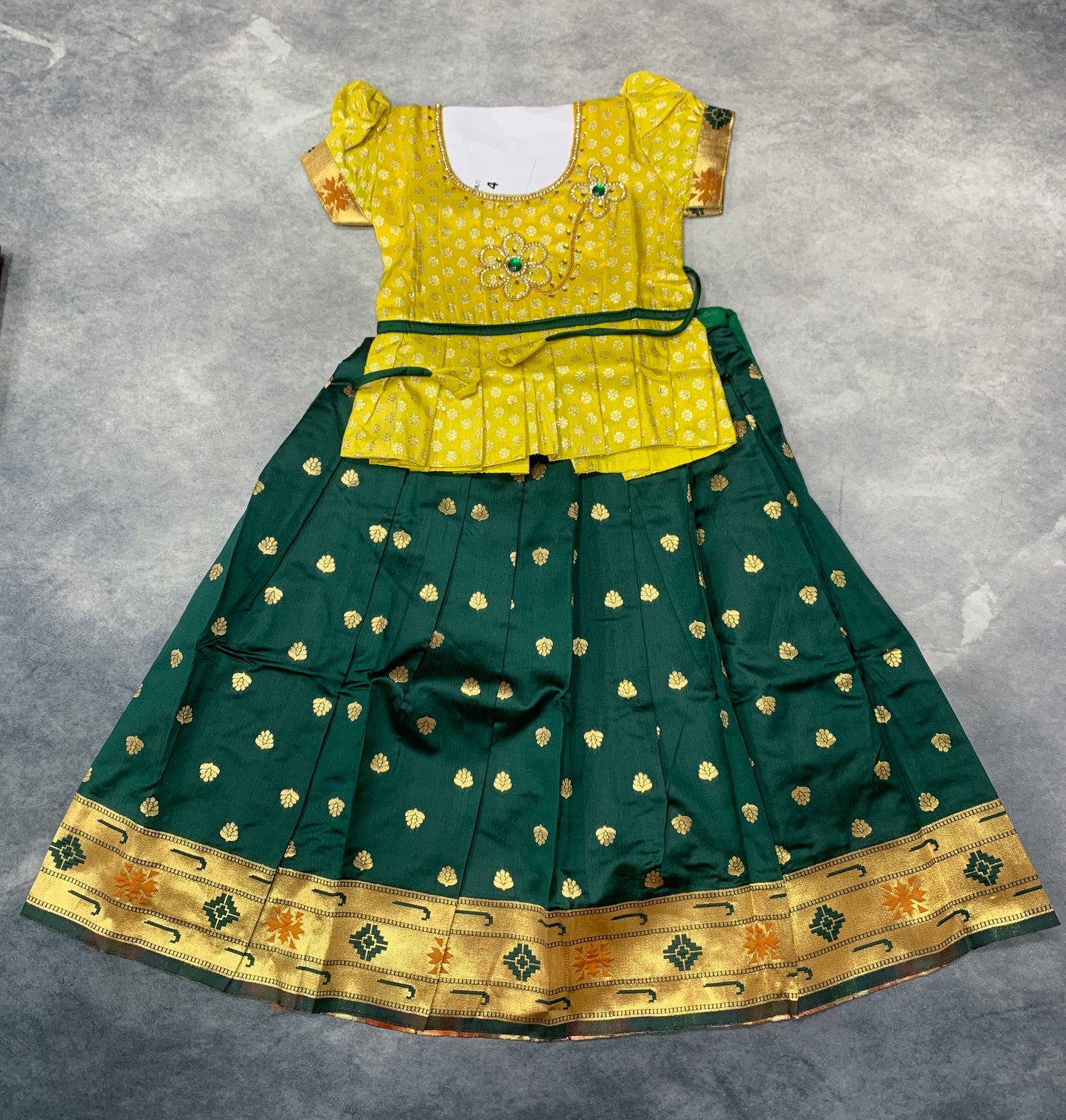 Ready To Wear Green Pavadai with Contrast Yellow Blouse