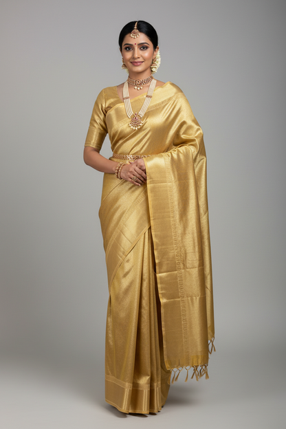 Fancy Tissue Saree Copper Colour with Self Colour Border