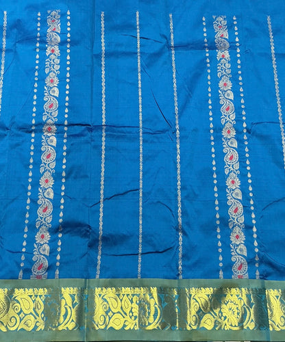Sky Blue Shade Semi Silk Kids Pattu Pavadai with Contrast border for Age 2 to 5 Years