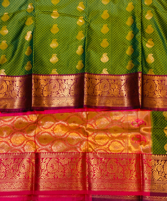 Vegan Silk Saree Olive Green Colour with Brown Border