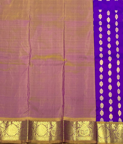 Violet Shade Pure Kanchipuram Kids Pattu Pavadai with Contrast Border for Newborn to 2 Years