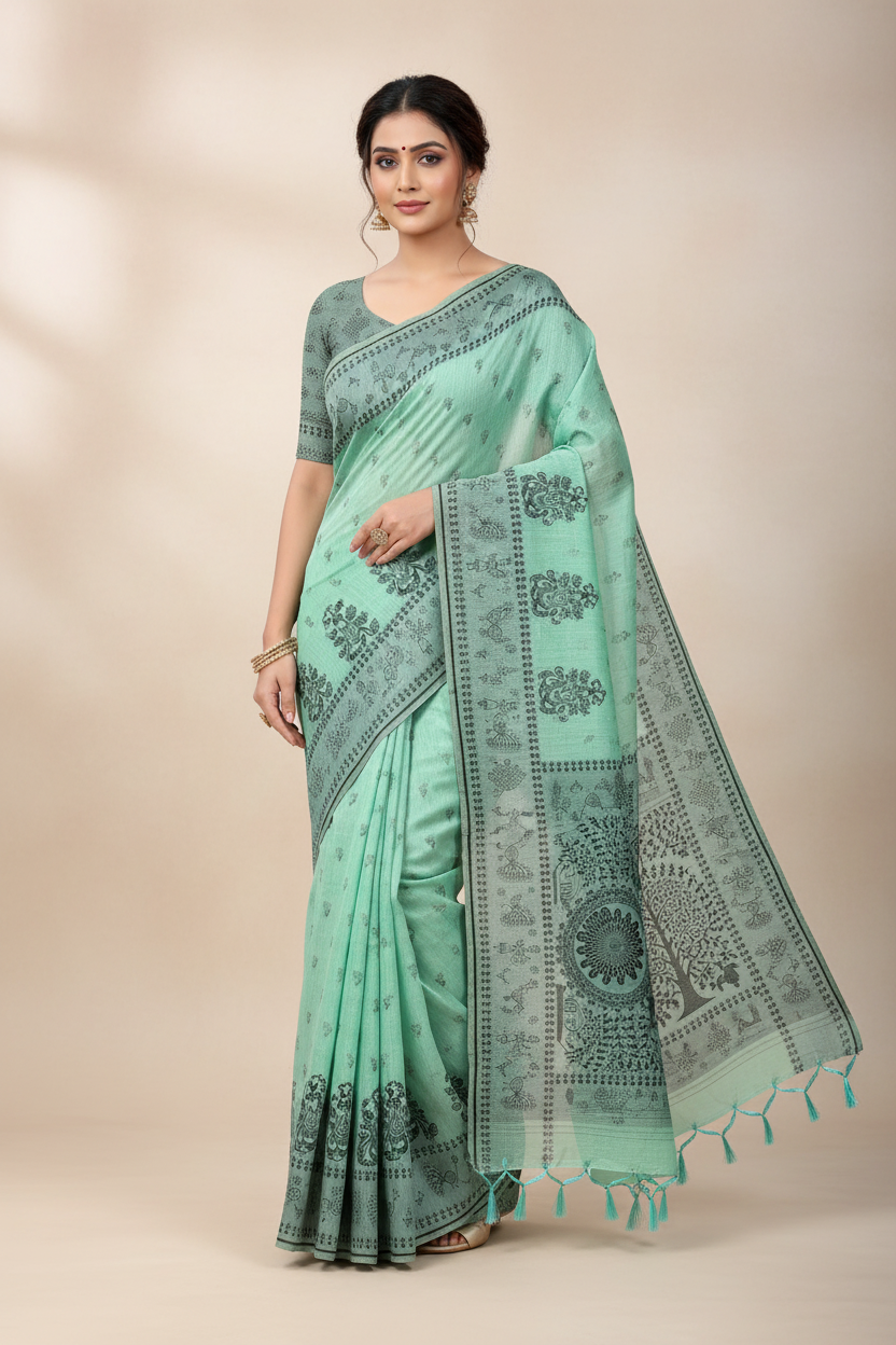 Banaras Katan Saree Sapphire Colour with Katan Work Border