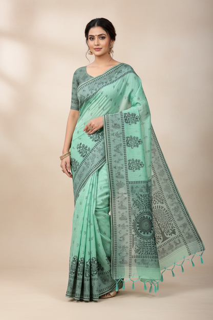 Banaras Katan Saree Sapphire Colour with Katan Work Border