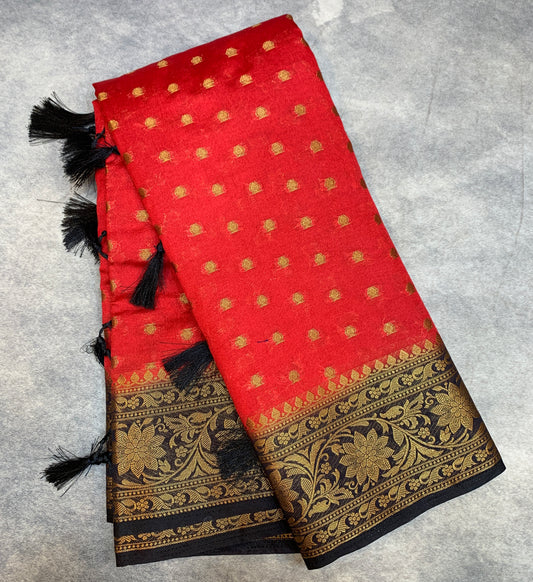 Crepe Saree Red Colour with Block Border