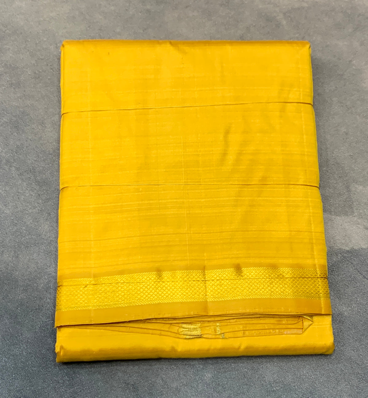 9X5 Pure Silk Dhoti Golden Mustard Colour with Small Golden Zari Border