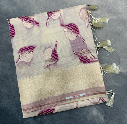 Banaras Katan Saree Off White Colour with Katan Work Border