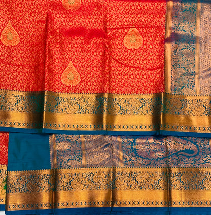 Vegan Silk Saree Pink shade with Blue Border