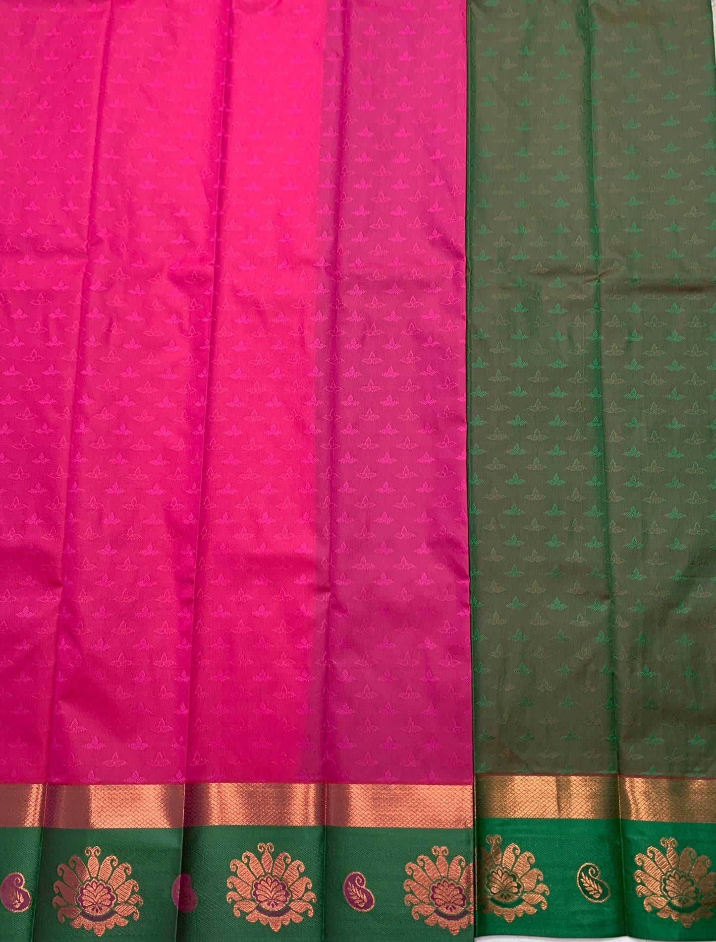 Synthetic Cotton Saree Pink Shade with Green Border