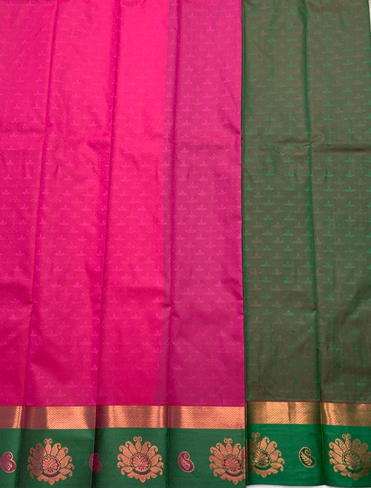 Synthetic Cotton Saree Pink Shade with Green Border