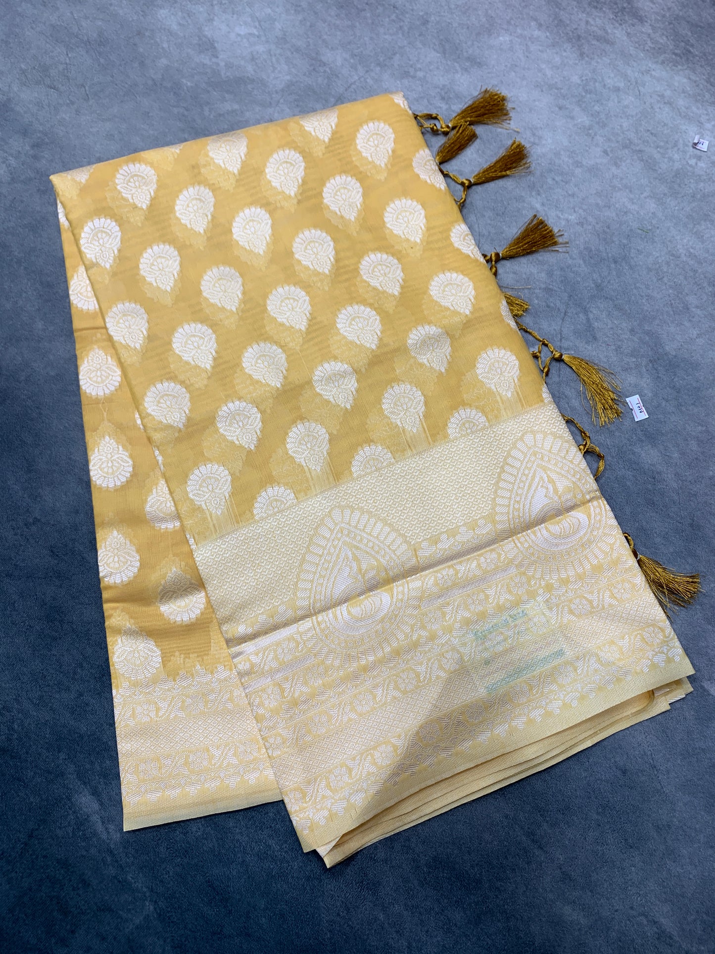 Banaras Katan Saree Yellow Colour with Katan Work Border