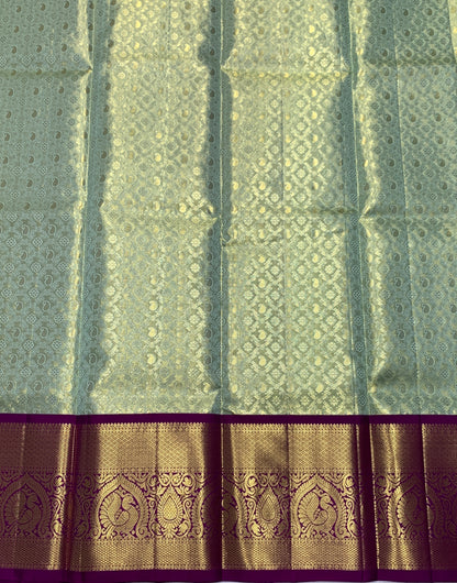 Apple Green Shade Pure Kanchipuram Kids Pattu Pavadai with Contrast Border for age 5 to 10