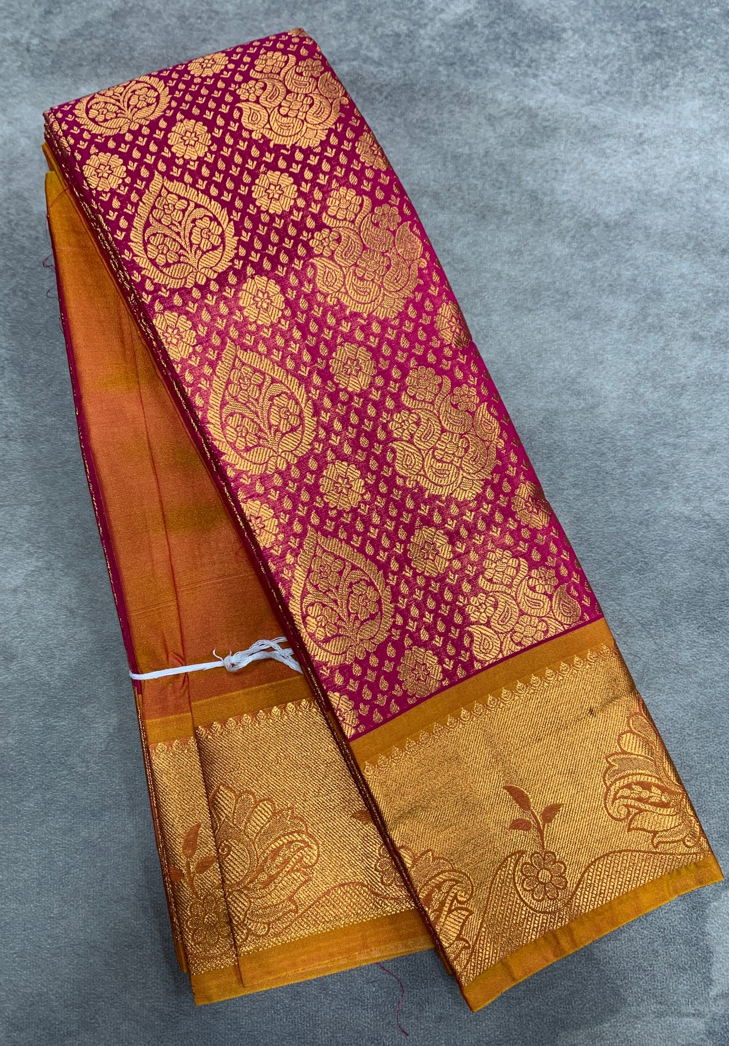 Vegan Silk Saree Pink Colour with Golden Yellow Border