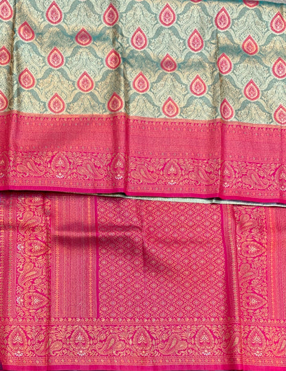 Fancy Tissue Saree Gray Colour with Pink Border
