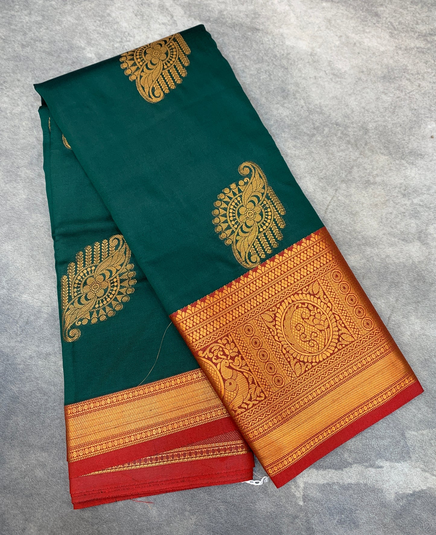 Soft Silk Casual Saree Green Colour with Red and Golden Colour Border