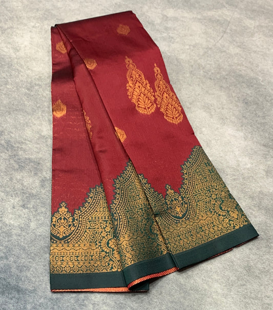 Maroon Colour Art Silk Saree with Green Border