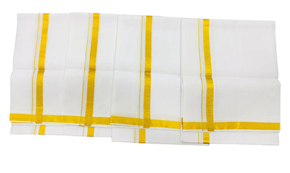 Cotton Dhoti 4 Mulam White Colour with Small Border - Pack of 4