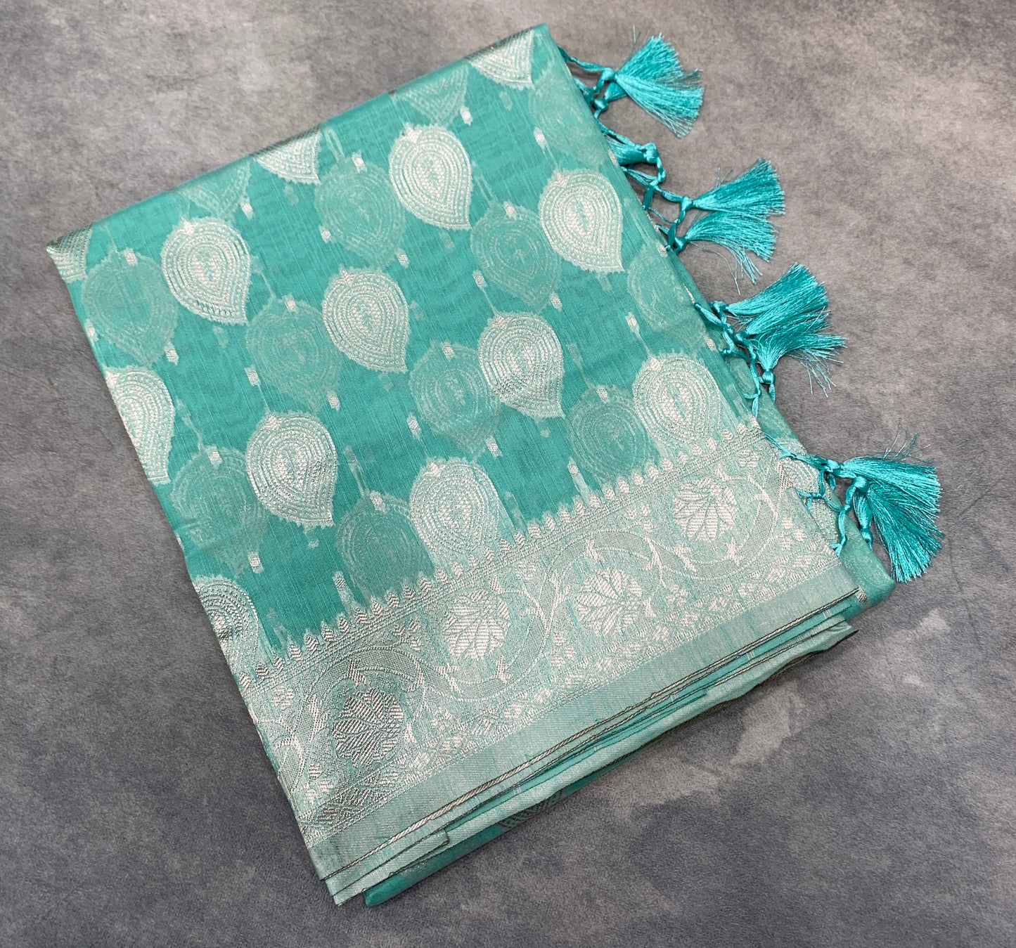 Banaras Katan Saree Sapphire Colour with Katan Work Border