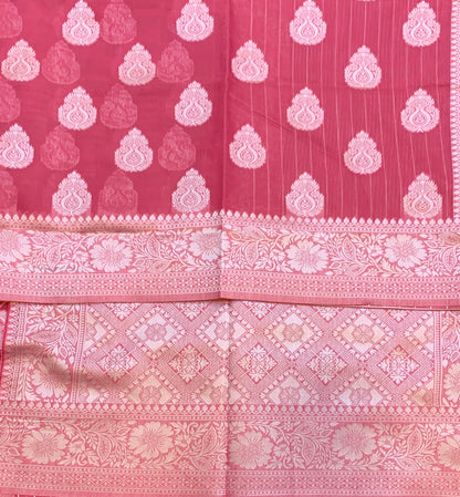 Banaras Katan Saree Pink Colour with Katan Work Border