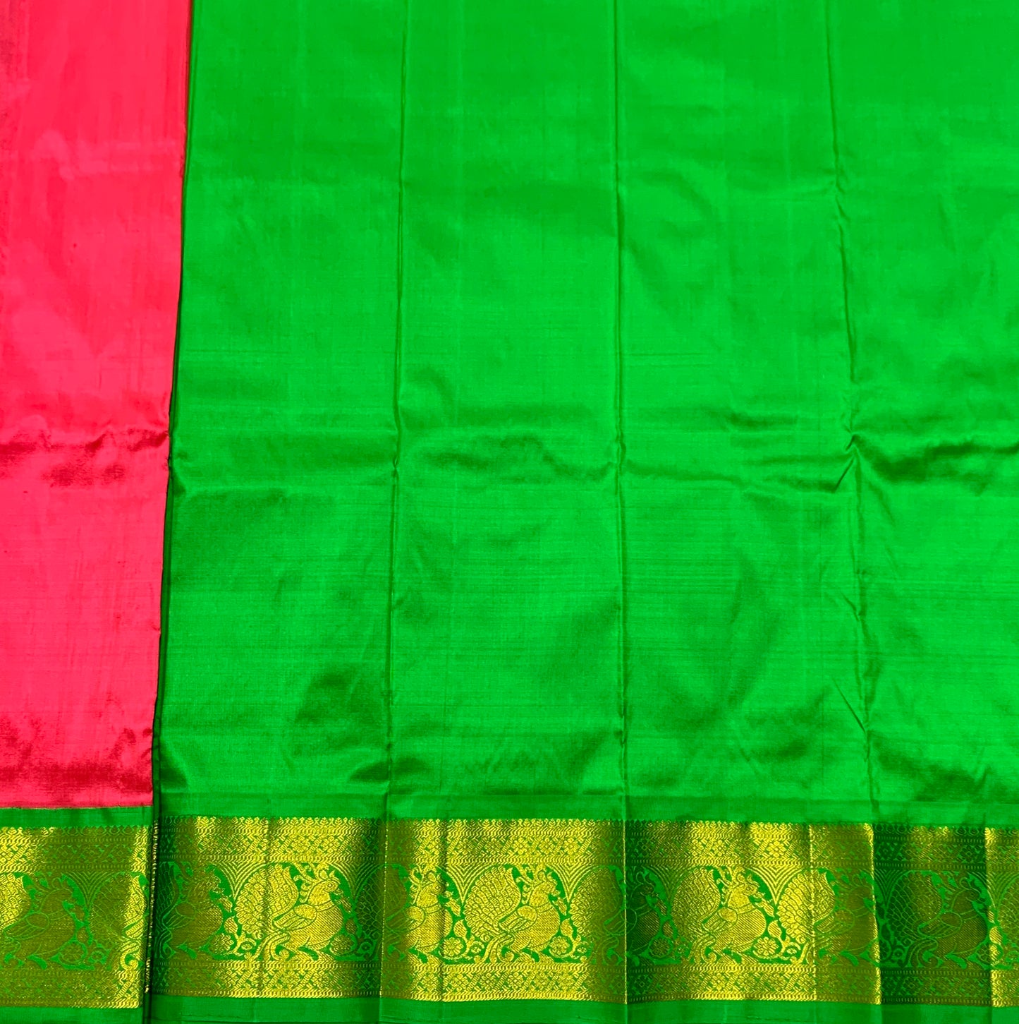 Tomato Pink Shade Pure Kanchipuram Kids Pattu Pavadai with Contrast Border for Newborn to 2 Years