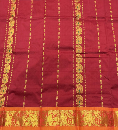 Maroon Shade Semi Silk Kids Pattu Pavadai with Contrast border for Age 2 to 5 Years