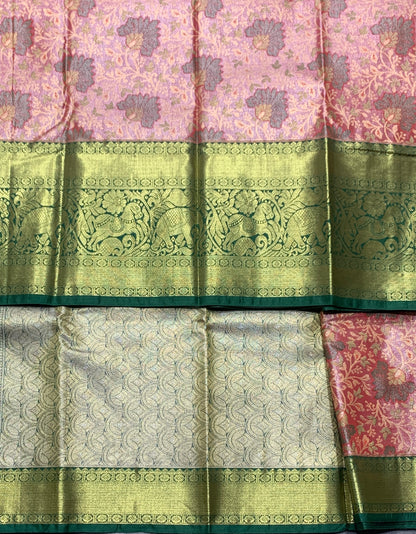 Pink Colour Soft kanchi pattu with Green Border