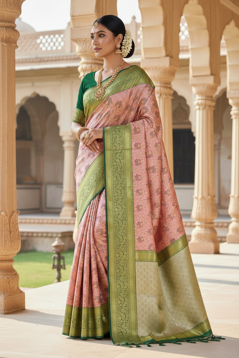 Pink Colour Soft kanchi pattu with Green Border