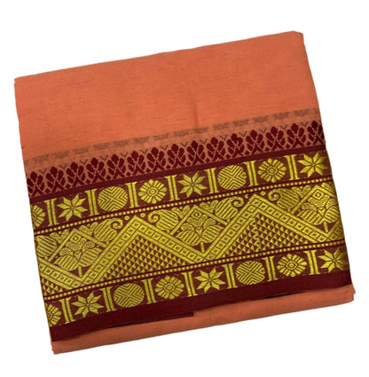 9X5 Cotton Dhoti Honey Brown Colour with Maroon and Green Border