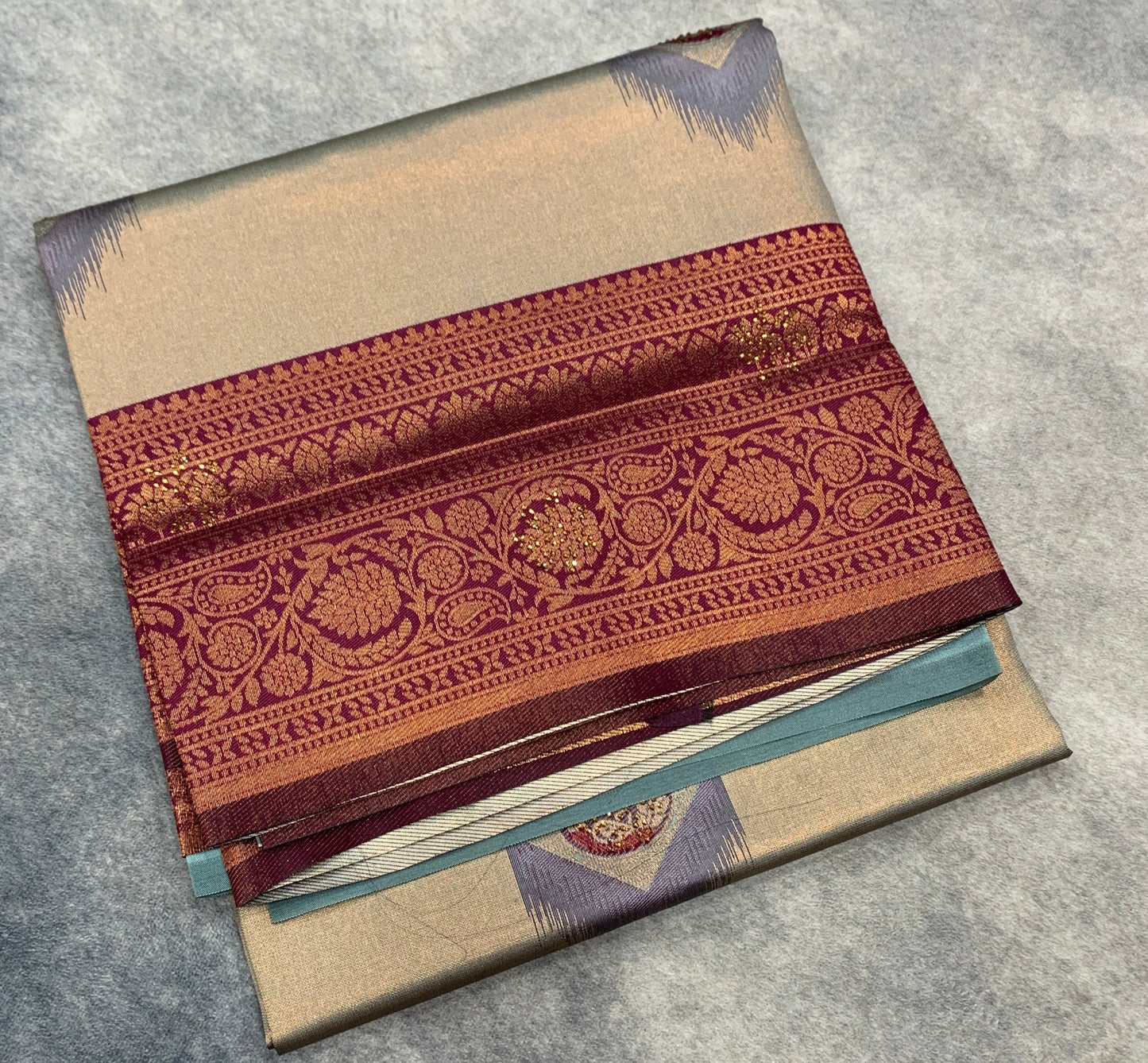 Art Silk Saree Gray  Colour and Stone Work with Magenta Border
