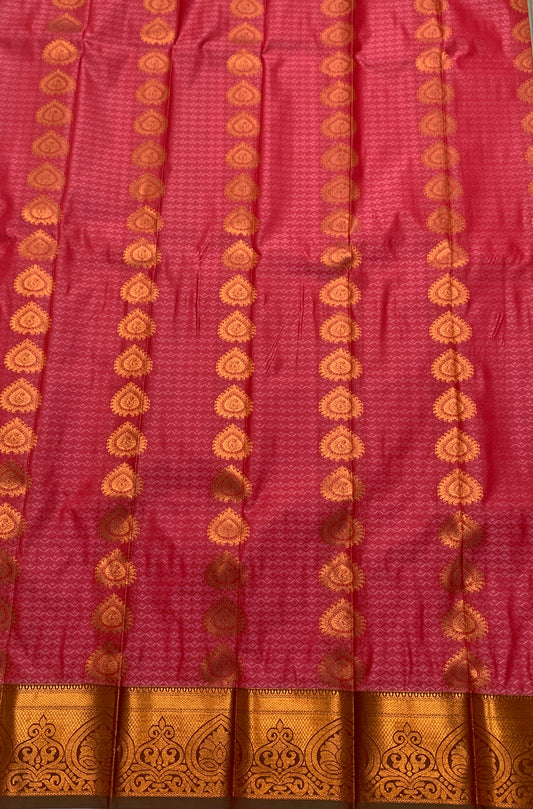 Vegan Silk Saree Rose Pink shade with Copper Border