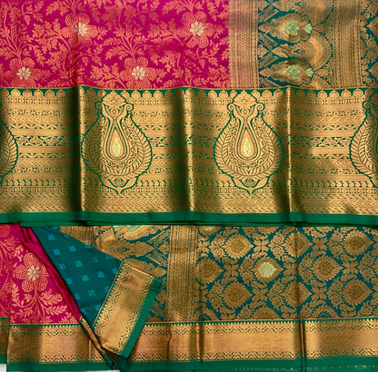 Vegan Silk Saree Pink shade with Green Border