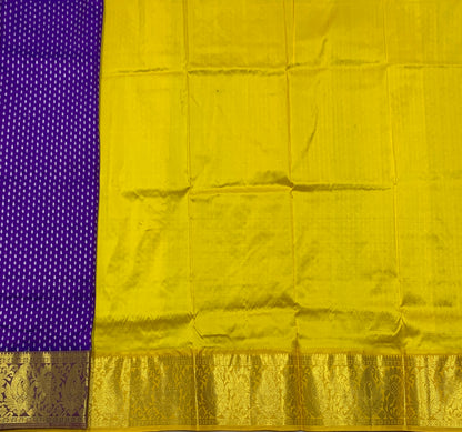 Violet Shade Pure Kanchipuram Kids Pattu Pavadai with Contrast border for age 2 to 5