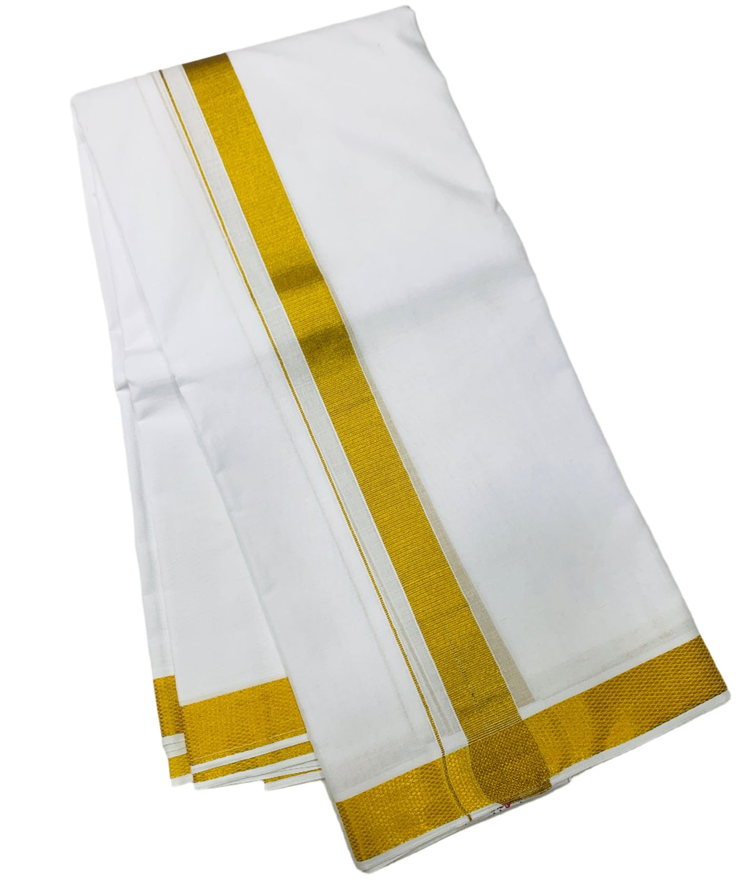 9X5 Cotton Dhoti White Colour with Golden Zari Border