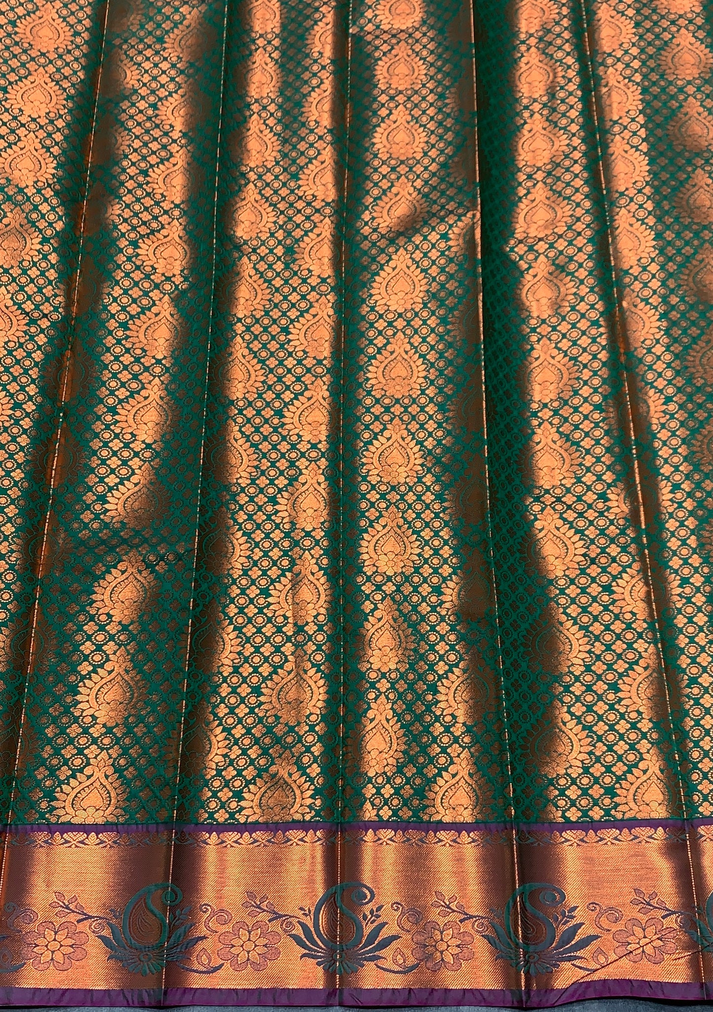 Vegan Silk Saree Green Colour with Magenta and Copper Border